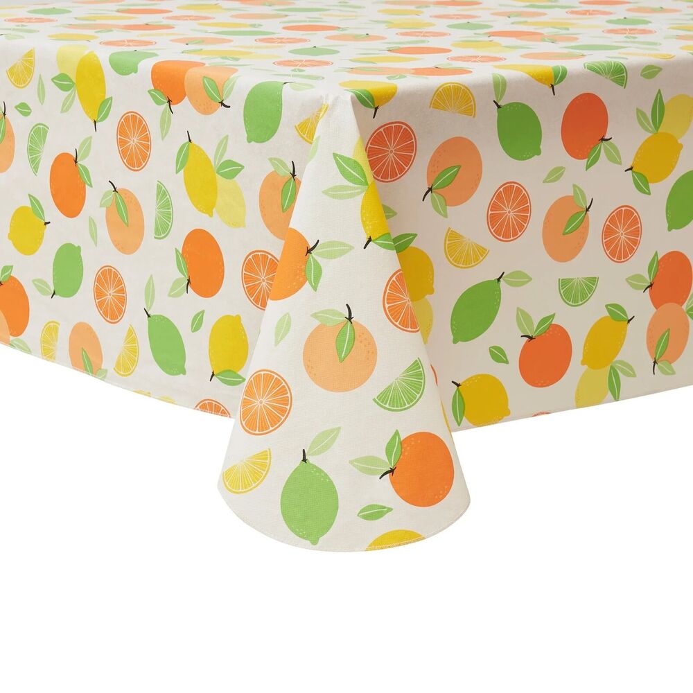 Citrus Toss PEVA Tablecloth 60 x 84-in Lemon Orange Dining Picnic Gift NEW